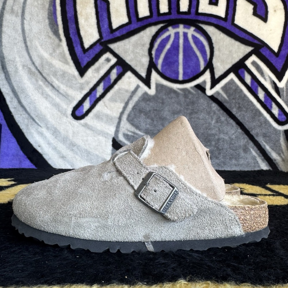 Size 39/W8/M6 - Birkenstock Boston Shearling Stone Coin Suede Leather Narrow